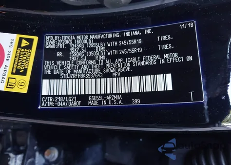 2019 Toyota Highlander Se z USA, uszkodzony, nr VIN 5TDJZRFH8KS937643